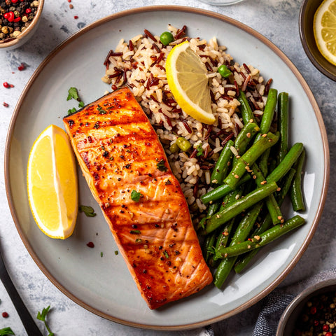 Salmon, Wild Rice, Green Beans