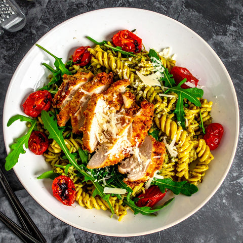 Crispy Chicken Pesto Pasta