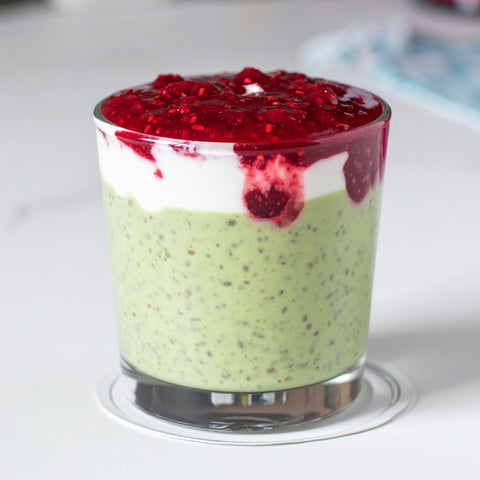 Raspberry Matcha Chia Pudding