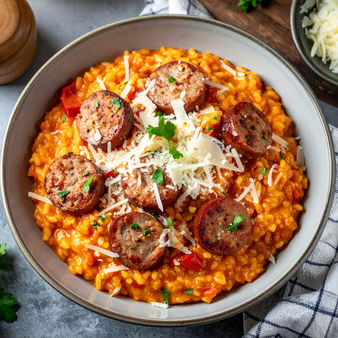 Chicken Sausage & Roasted Red Pepper Risotto