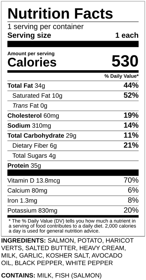 Salmon, Mashed Potato, Green Beans