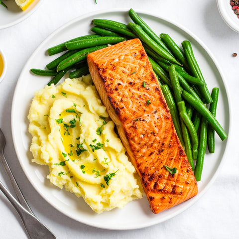 Salmon, Mashed Potato, Green Beans