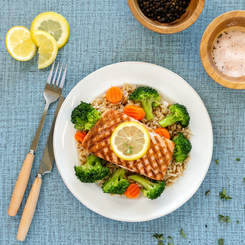 Salmon, Rice, Broccoli & Carrots